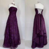 Strapless A Line Grape Tulle Evening Dress Long Prom Dresses - Thumbnail 1