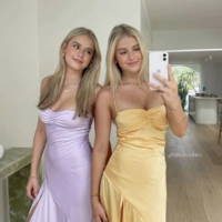 Sexy Spaghetti Straps Sleeveless Yellow Side Split Prom Dresses - Thumbnail 1