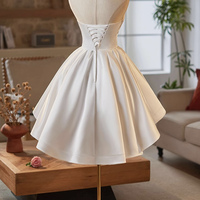 White Satin A-Line Strapless Short Prom Party Dress - Thumbnail 2
