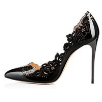 Women's hollow pointed toe patent leather shoes 2 colors - Thumbnail 1