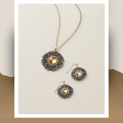 Gilded filigree necklace and earring set