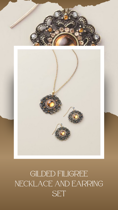 Gilded Filigree Necklace and Earring Set