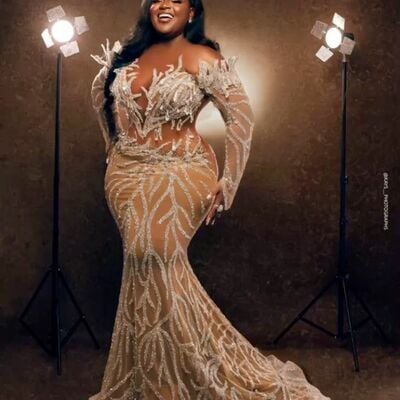 Plus size mermaid lace prom dresses evening gowns formal party gowns - Thumbnail 4