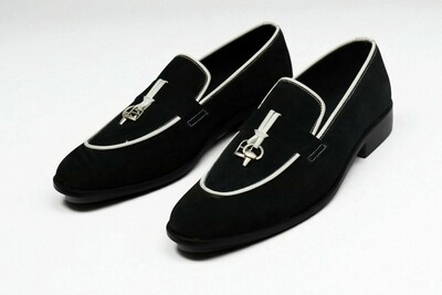 Crafted Leather Classic Men Black Suede White Lining Tassel Loafers Dress Shoes