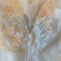 White Tulle Floral Wedding Dresses with Long Sleeve Ball Gown Lace Applique Off-Shoulder vestido de noiva 3D Flowers Bride Dress - Thumbnail 6