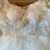 White Tulle Floral Wedding Dresses with Long Sleeve Ball Gown Lace Applique Off-Shoulder vestido de noiva 3D Flowers Bride Dress - Thumbnail 7