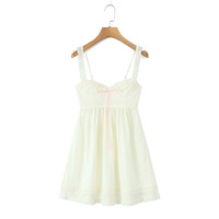 Retro French lace V-neck lace tie waist suspender dress - Thumbnail 4