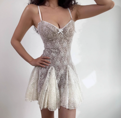 Retro style lace transparent suspender skirt dress