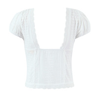 White lace V-neck top with ties on the chest - Thumbnail 1