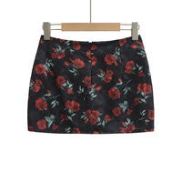 Pastoral rose floral print anti-exposure sexy hip skirt - Thumbnail 1