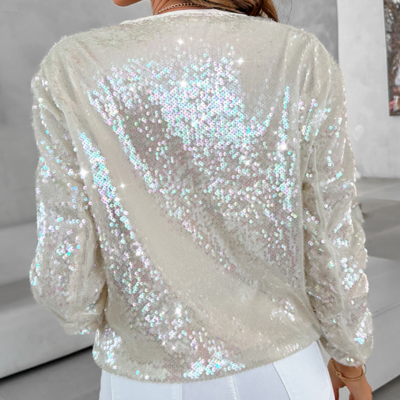 Elegant women's pearl zipper long sleeved top