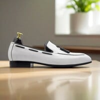 Handmade White Leather Penny Loafer Shoes For Men's - Thumbnail 1