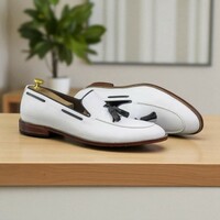 Handmade White Leather Penny Loafer Shoes For Men's - Thumbnail 2
