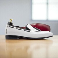 Handmade White Leather Penny Loafer Shoes For Men's - Thumbnail 3