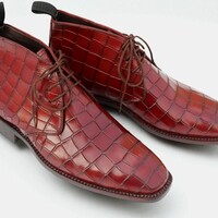 Crafted Leather Burgundy Crocodile Alligator Chukka Boot - Thumbnail 1