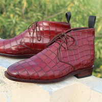 Crafted Leather Burgundy Crocodile Alligator Chukka Boot - Thumbnail 3