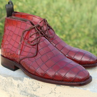 Crafted Leather Burgundy Crocodile Alligator Chukka Boot - Thumbnail 4