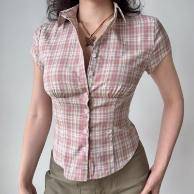 Vintage waist check short-sleeved shirt
