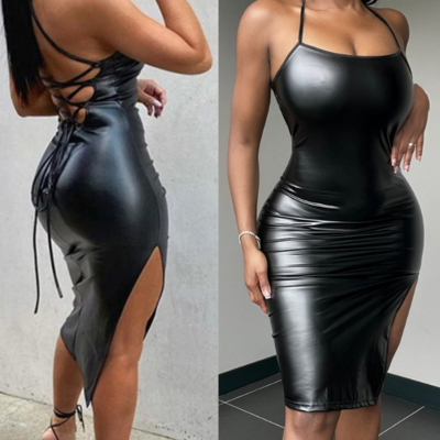 Black sexy backless sling tight dress - Thumbnail 1