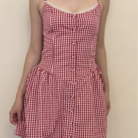Lace Check Single Breasted Slip Dress - Thumbnail 4