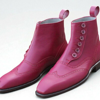 Crafted leather handmade classic men button dress ankle boot