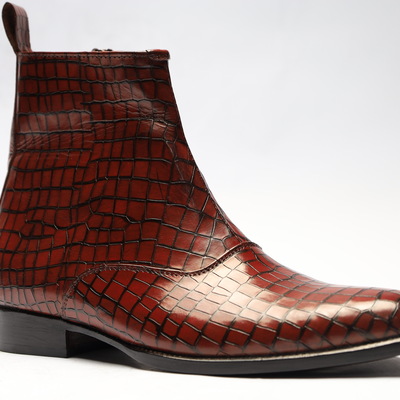 Crafted leather brown crocodile leather alligator side zipper jodhpur boot