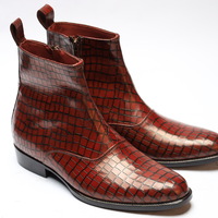 Crafted Leather Brown Crocodile Leather Alligator Side Zipper Jodhpur Boot - Thumbnail 1