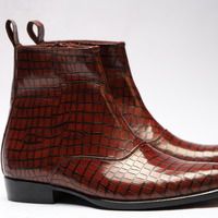 Crafted Leather Brown Crocodile Leather Alligator Side Zipper Jodhpur Boot - Thumbnail 2