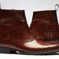 Crafted Leather Brown Crocodile Leather Alligator Side Zipper Jodhpur Boot - Thumbnail 3
