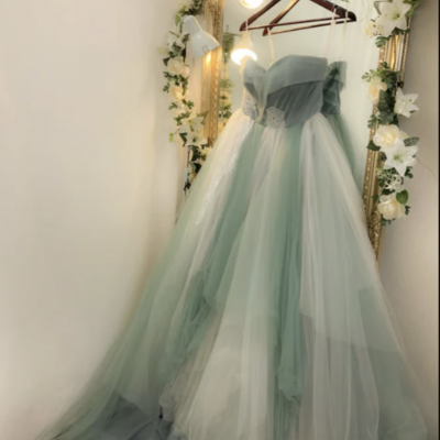 Forest green and white wedding gown bridal dresses