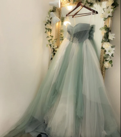 Forest Green and White Wedding Gown Bridal Dresses