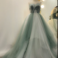 Forest Green and White Wedding Gown Bridal Dresses - Thumbnail 1