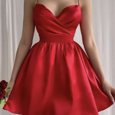 Red homecoming dresses spaghetti straps with beading