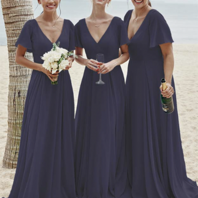 V neck bridesmaid dresses chiffon