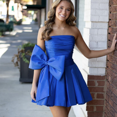 Royal blue homecoming dresses with big knot