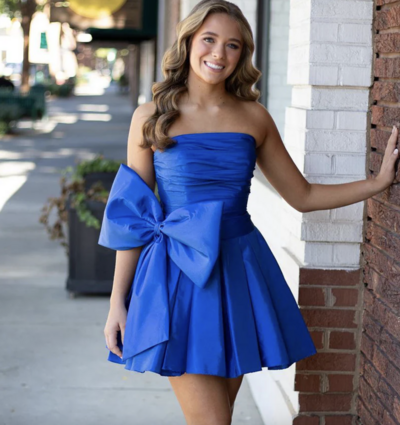 Royal Blue Homecoming Dresses with Big Knot