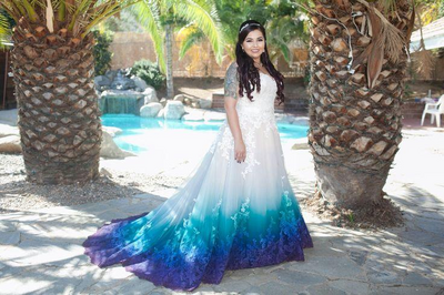 Ombre Wedding Dress, Blue Appliques Wedding Dress Bridal Dress