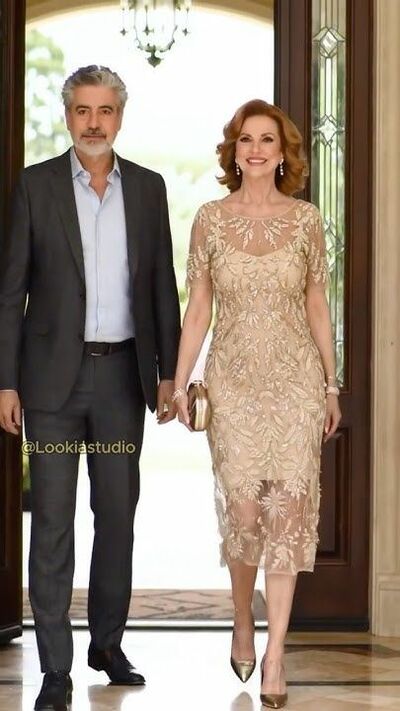 Champagne Sheath Lace Tea-length Mother of Bride/Groom Dress Evening Formal Gown