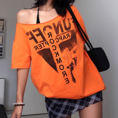Distressed print loose fit short sleeve t-shirt