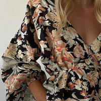 Temperament V-Neck Printed Long Sleeved Shirt - Thumbnail 2