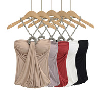 Halter neck top with rhinestones and pleated tube top - Thumbnail 6