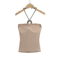 Halter neck top with rhinestones and pleated tube top - Thumbnail 3