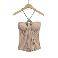 Halter neck top with rhinestones and pleated tube top - Thumbnail 5
