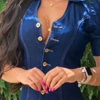 Casual Button Tight Short Sleeve Denim Dress - Thumbnail 2