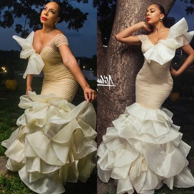 Mermaid sequins tiered african girls prom dresses evening gowns formal party gowns