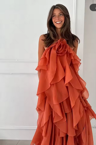 Gorgeous Flowy Layered Ruffles Long Dress