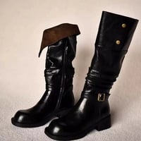 Thick-soled fashion boots retro reversible belt buckle knight boots  - Thumbnail 2