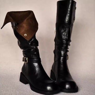 Thick-soled fashion boots retro reversible belt buckle knight boots 