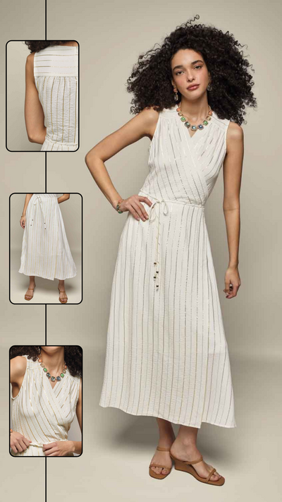 Metallic Stripe Wrap Dress
