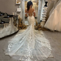 Luxury Lace Mermaid Wedding Dresses Off Shoulder Long Tail Sexy Bridal Gowns Tulle Beach Wedding Gown  - Thumbnail 1